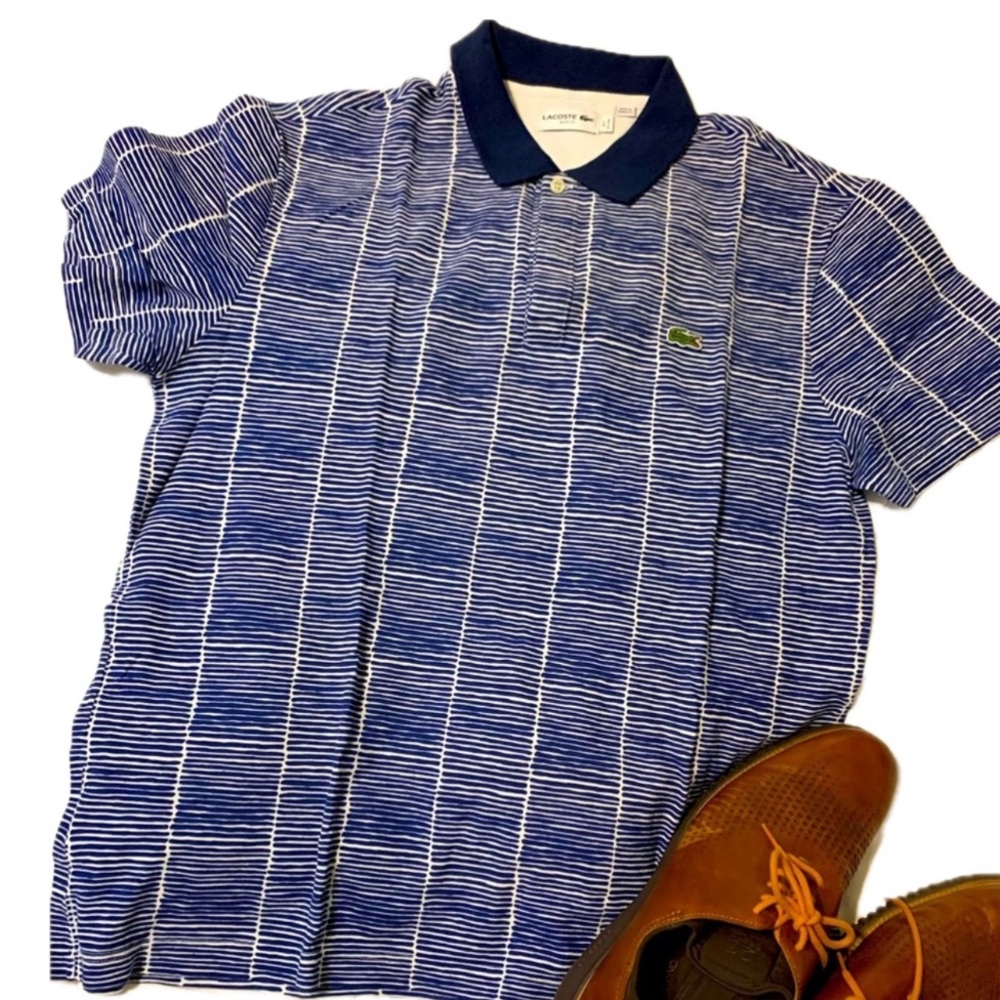 Lacoste Slim Fit FR 7 size XXL blue and white striped men’s polo NWOT